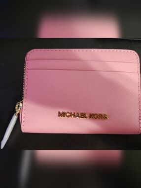 Michael Kors Pink Saffiano Card Case with Gold Logo NWT